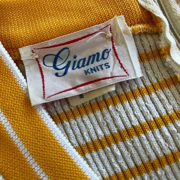 GIAMO KNITS V NECK YELLOW AND WHITE VINTAGE STRIPED SWEATER DRESS - Picture 9 of 9